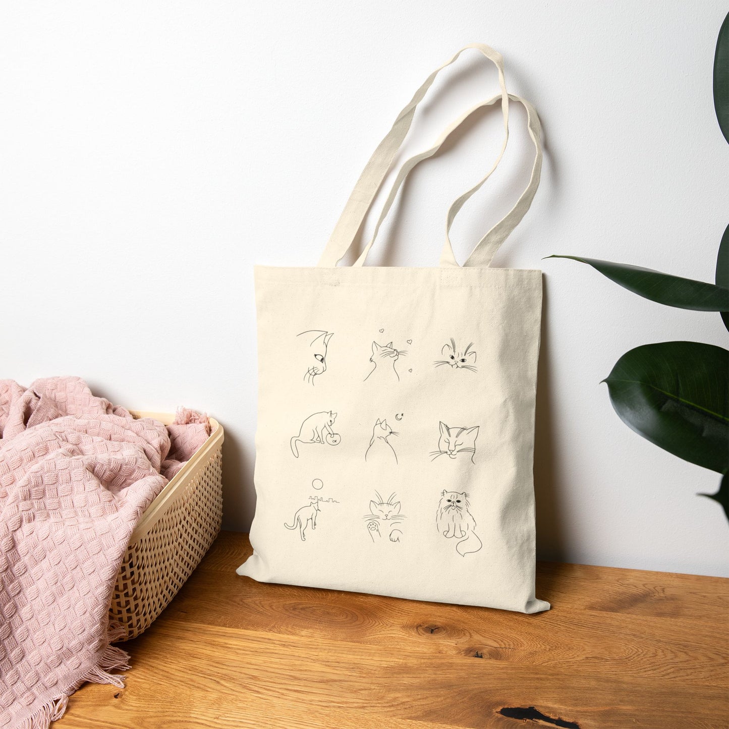 Cute Cat Design Cotton Canvas Tote Bag, Eco-Friendly Shopping Bag, Pet Lover Gift, Fundraising Tote, Cat Protection Awareness