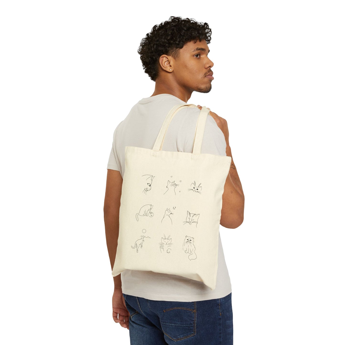 Cute Cat Design Cotton Canvas Tote Bag, Eco-Friendly Shopping Bag, Pet Lover Gift, Fundraising Tote, Cat Protection Awareness