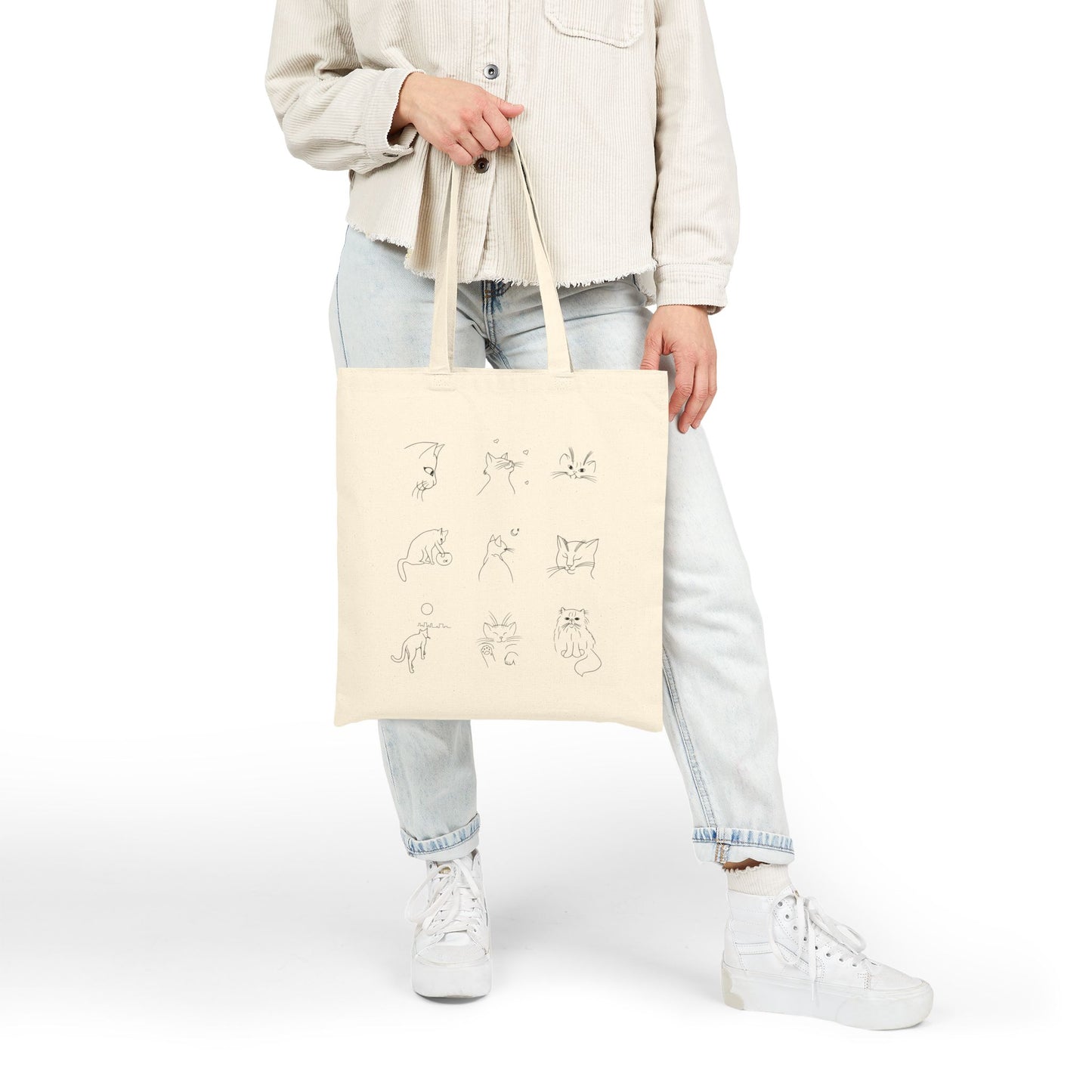 Cute Cat Design Cotton Canvas Tote Bag, Eco-Friendly Shopping Bag, Pet Lover Gift, Fundraising Tote, Cat Protection Awareness